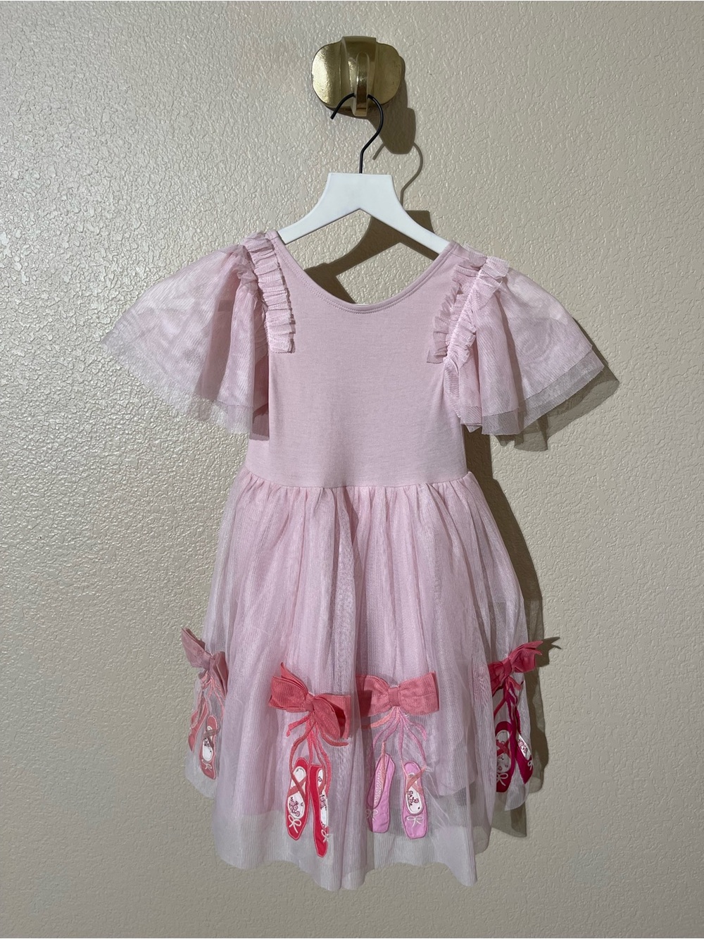 Mini Boden Light Pink Tulle Ballet Dress with Bow & Slipper Appliqués